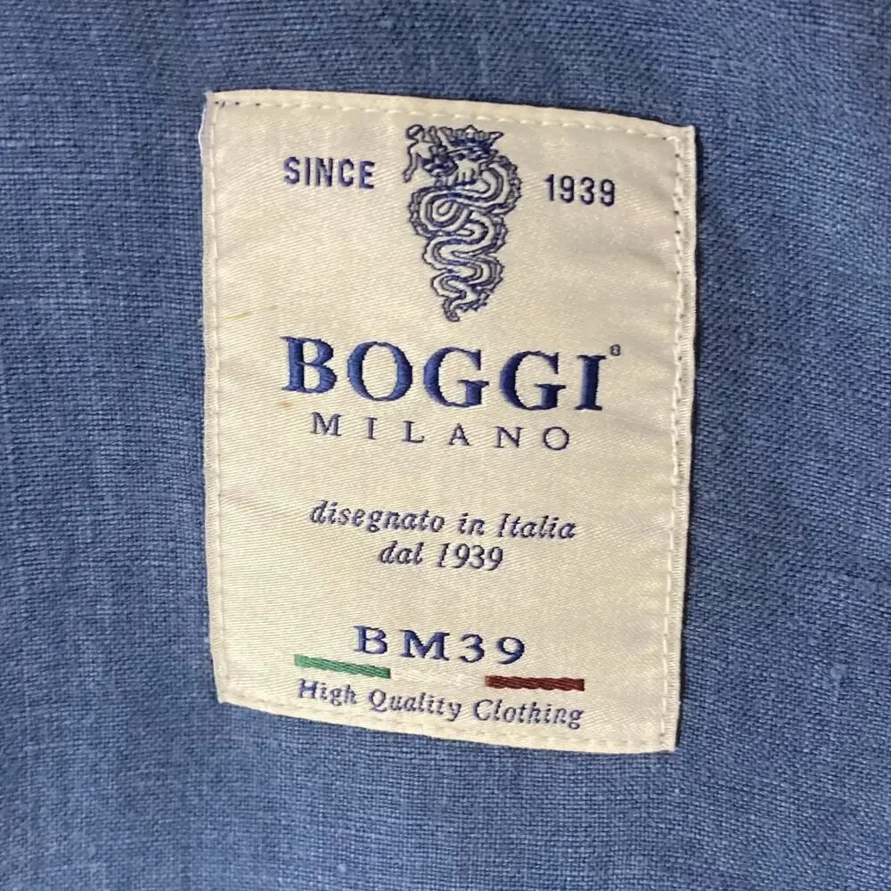 BOGGI MILANO Blazer Mens XXL Linen Navy Pearl Buttons 3 Pocket Single Breasted